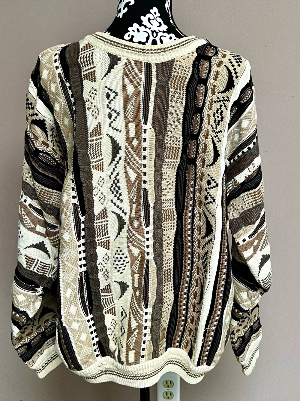 SUTTER & GRANT Men’s 90s 3D Knit Sweater Coogi Style 100% Cotton Vintage Sweater